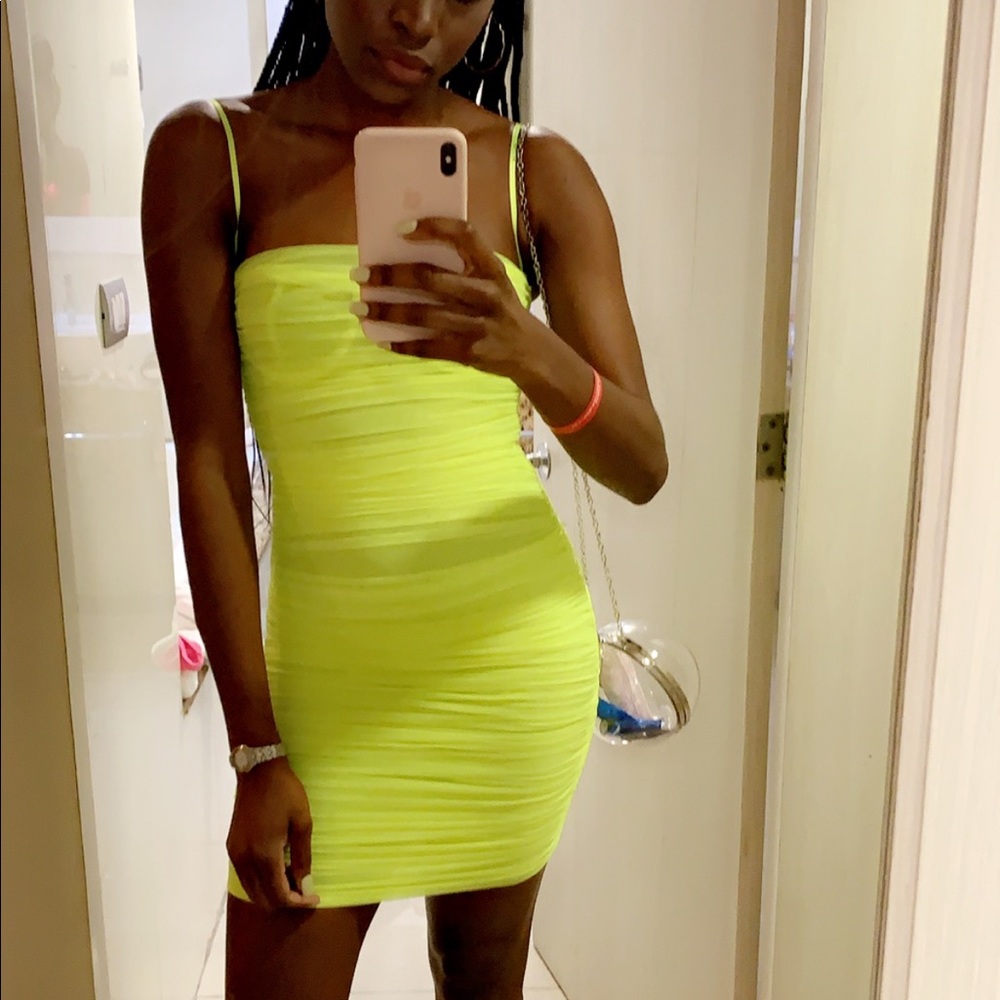 COPY - House of CB “ELLA” neon green ruched organza mini